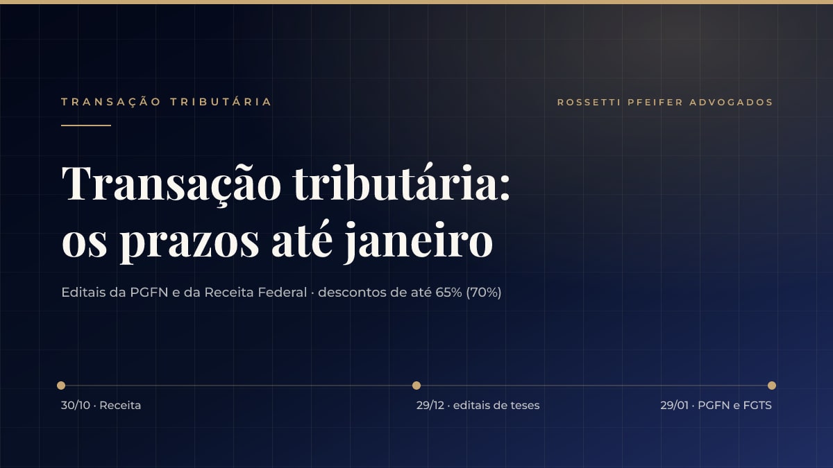 Transação tributária: os prazos que vencem entre outubro de 2026 e janeiro de 2027
